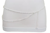 Brand New Women Silver Metal Chain Wave Rhinestones Belt Hip Waist Size XS S M